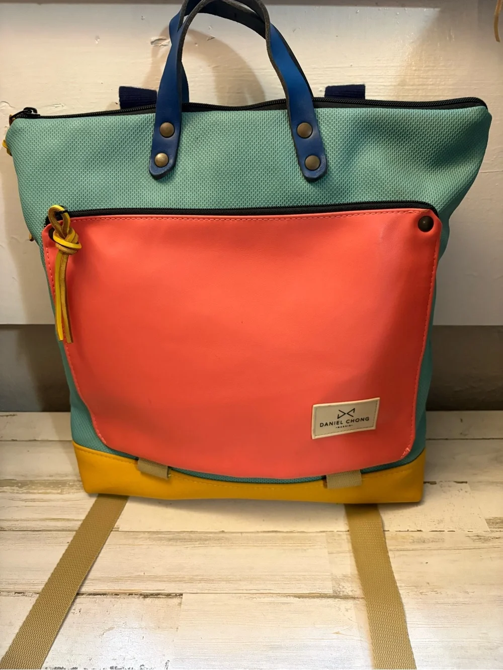 Daniel Chong Madrid Colorblock Laptop Tote Bag in Teal, Coral & Yellow